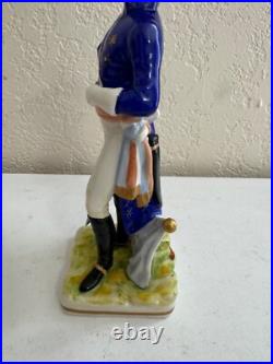 Vintage Antique German Dresden Porcelain Military Soldier with Sword Flag Figurine