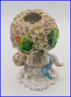 Vintage Antique German Dresden Porcelain Snowball Cherub Flower Encrusted Vase Vintage Antique German Dresden Porcelain Snowball Cherub Flower Encrusted Vase