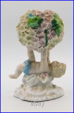 Vintage Antique German Dresden Porcelain Snowball Cherub Flower Encrusted Vase Vintage Antique German Dresden Porcelain Snowball Cherub Flower Encrusted Vase