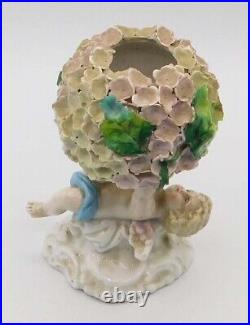 Vintage Antique German Dresden Porcelain Snowball Cherub Flower Encrusted Vase Vintage Antique German Dresden Porcelain Snowball Cherub Flower Encrusted Vase