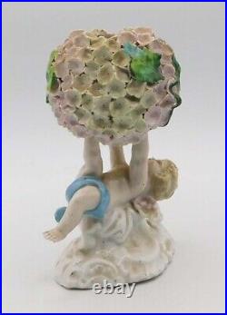 Vintage Antique German Dresden Porcelain Snowball Cherub Flower Encrusted Vase Vintage Antique German Dresden Porcelain Snowball Cherub Flower Encrusted Vase