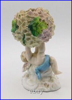 Vintage Antique German Dresden Porcelain Snowball Cherub Flower Encrusted Vase Vintage Antique German Dresden Porcelain Snowball Cherub Flower Encrusted Vase