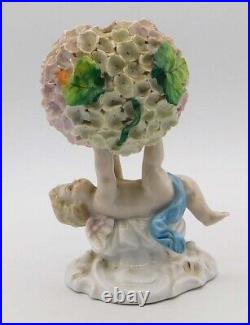 Vintage Antique German Dresden Porcelain Snowball Cherub Flower Encrusted Vase Vintage Antique German Dresden Porcelain Snowball Cherub Flower Encrusted Vase