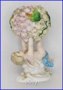 Vintage Antique German Dresden Porcelain Snowball Cherub Flower Encrusted Vase Vintage Antique German Dresden Porcelain Snowball Cherub Flower Encrusted Vase