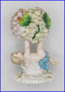Vintage Antique German Dresden Porcelain Snowball Cherub Flower Encrusted Vase Vintage Antique German Dresden Porcelain Snowball Cherub Flower Encrusted Vase