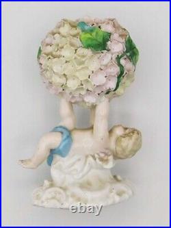 Vintage Antique German Dresden Porcelain Snowball Cherub Flower Encrusted Vase Vintage Antique German Dresden Porcelain Snowball Cherub Flower Encrusted Vase