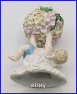 Vintage Antique German Dresden Porcelain Snowball Cherub Flower Encrusted Vase Vintage Antique German Dresden Porcelain Snowball Cherub Flower Encrusted Vase