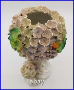 Vintage Antique German Dresden Porcelain Snowball Cherub Flower Encrusted Vase Vintage Antique German Dresden Porcelain Snowball Cherub Flower Encrusted Vase