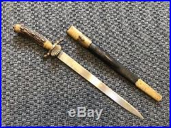 Vintage Antique German Hunting Knife Dagger Sword with Scabbard Etched Blade SF1