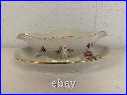 Vintage Antique German KPM Porcelain Gravy Boat Painted Floral Insect Decoration