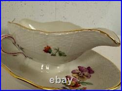 Vintage Antique German KPM Porcelain Gravy Boat Painted Floral Insect Decoration