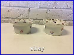 Vintage Antique German KPM Porcelain Pair of Ramekin Bowls & Saucers Flower Dec