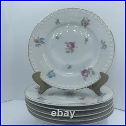 Vintage Antique German KPM Porcelain Set of 6 Plates Painted Floral Antoinette