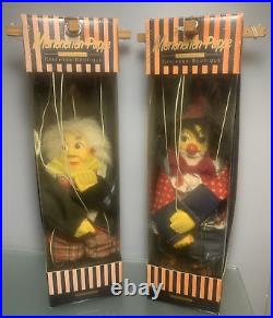 Vintage Antique German Marionettes Pair Wooden Puppets Strings clown Mint Boxed Vintage Antique German Marionettes Pair Wooden Puppets Strings clown Mint Boxed