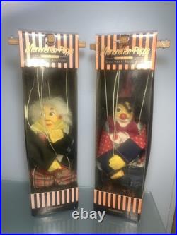Vintage Antique German Marionettes Pair Wooden Puppets Strings clown Mint Boxed Vintage Antique German Marionettes Pair Wooden Puppets Strings clown Mint Boxed