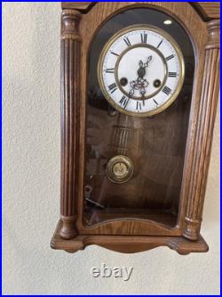 Vintage Antique German Mauthe Wind Up Wood Wall Clock Vintage Antique German Mauthe Wind Up Wood Wall Clock