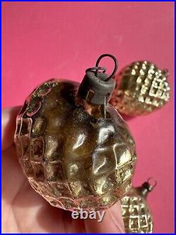 Vintage Antique German Mercury Glass Gold Heart ornament waffle embossed