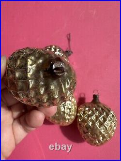 Vintage Antique German Mercury Glass Gold Heart ornament waffle embossed