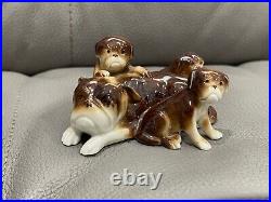 Vintage Antique German Porcelain Bulldog Mother & Puppies Figurine