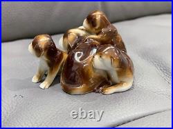 Vintage Antique German Porcelain Bulldog Mother & Puppies Figurine