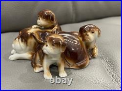 Vintage Antique German Porcelain Bulldog Mother & Puppies Figurine