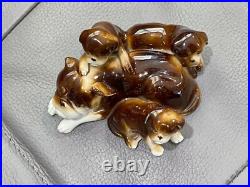 Vintage Antique German Porcelain Bulldog Mother & Puppies Figurine
