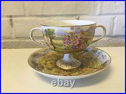 Vintage Antique German Porcelain Cup & Saucer with Italian Capodimonte Decoration