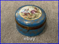 Vintage Antique German Porcelain Dresser Box with Man & Woman Courting Decoration