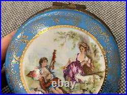 Vintage Antique German Porcelain Dresser Box with Man & Woman Courting Decoration