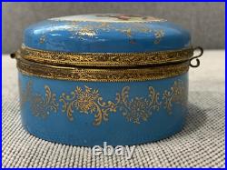 Vintage Antique German Porcelain Dresser Box with Man & Woman Courting Decoration