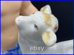 Vintage Antique German Porcelain Figurine A Cherub Putti Boy With Baby Calf Marked