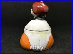 Vintage Antique German Porcelain Inkwell-Sitting Man With His Pipe-Two Pieces
