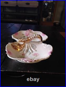 Vintage/Antique German Porcelain Lobster Handle Divided Serving Dish
