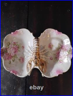 Vintage/Antique German Porcelain Lobster Handle Divided Serving Dish