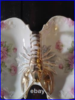 Vintage/Antique German Porcelain Lobster Handle Divided Serving Dish