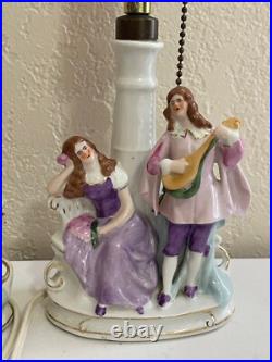 Vintage Antique German Porcelain Pair of Lamps with Courting Couple