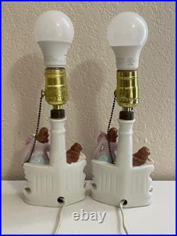 Vintage Antique German Porcelain Pair of Lamps with Courting Couple