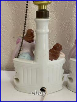 Vintage Antique German Porcelain Pair of Lamps with Courting Couple