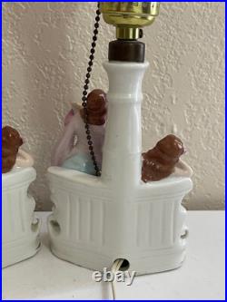 Vintage Antique German Porcelain Pair of Lamps with Courting Couple