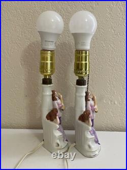 Vintage Antique German Porcelain Pair of Lamps with Courting Couple