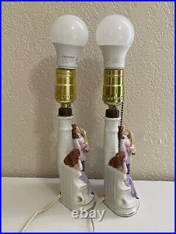 Vintage Antique German Porcelain Pair of Lamps with Courting Couple