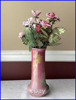 Vintage Antique German Purpurea Porcelain Vase With Vintage PORCELAIN Flowers