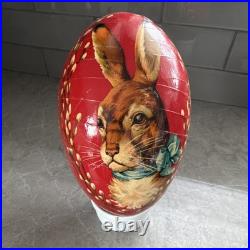 Vintage/Antique German Rabbit Easter Paper Egg Figurine Red Brown Blue White