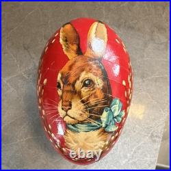 Vintage/Antique German Rabbit Easter Paper Egg Figurine Red Brown Blue White