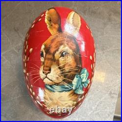 Vintage/Antique German Rabbit Easter Paper Egg Figurine Red Brown Blue White