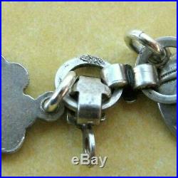 Vintage Antique German Silver Charm Bracelet Enamel Lucky Clover Ladybugs
