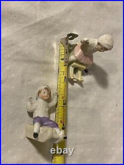 Vintage Antique German Snow Babies Sledding Bisque Pair Cute W-32