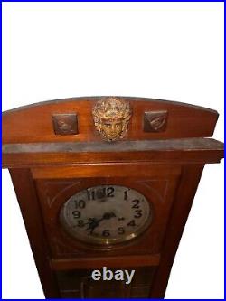 Vintage Antique German Wall Clock Wooden Chime Clock With Keys 29