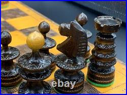 Vintage Antique German Wooden Figure Chess Set in Board Case Box King 2 7/8