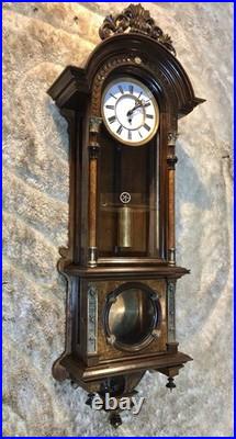 Vintage Antique Germany Remember Vienna, clock, porcelain Dial, oak Case